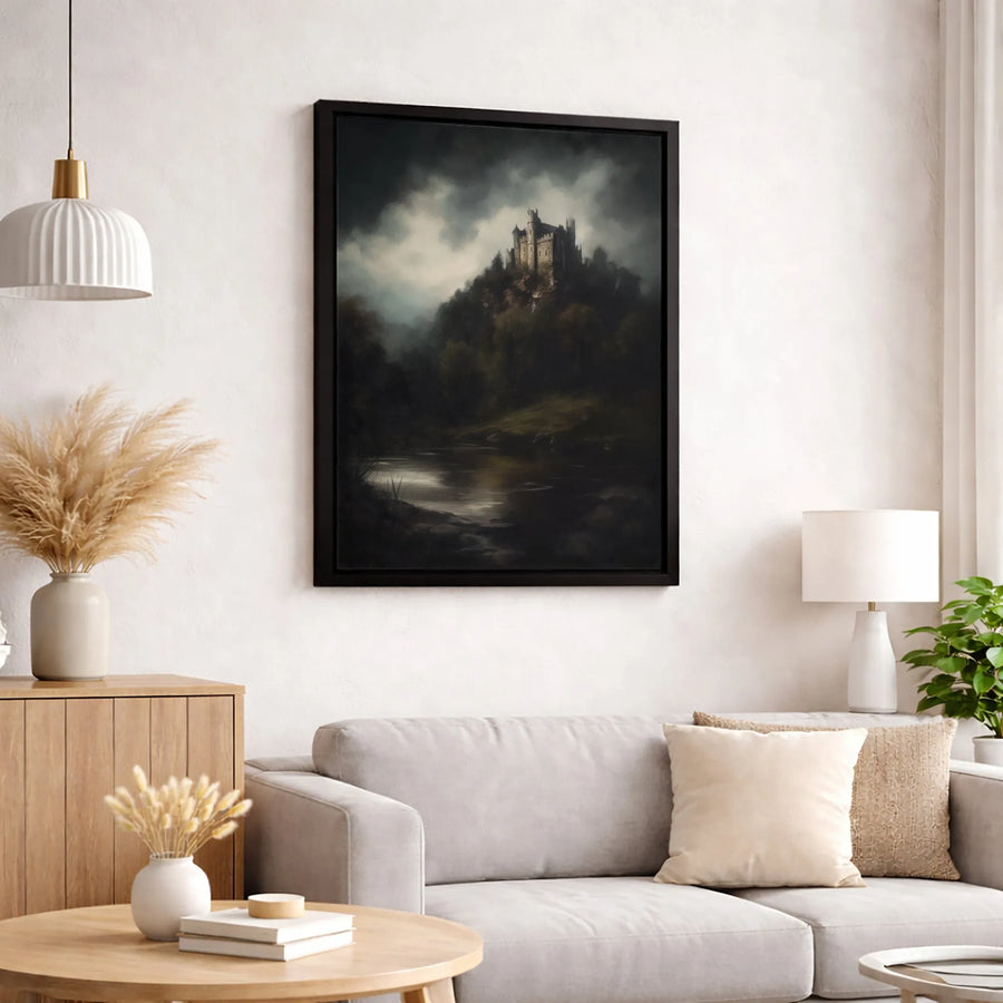 Moody Gothic Castle Canvas | Dark Forest Landscape Wall Art | Premium 1.25 Inch Gallery Wrap | Atmospheric Home Decor Gift