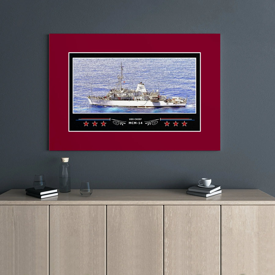 USS Chief MCM-14 Canvas Print | US Navy Warship Wall Art | Premium 1.25 Inch Gallery Wrap | Gift for Navy Veteran or Ship Collector