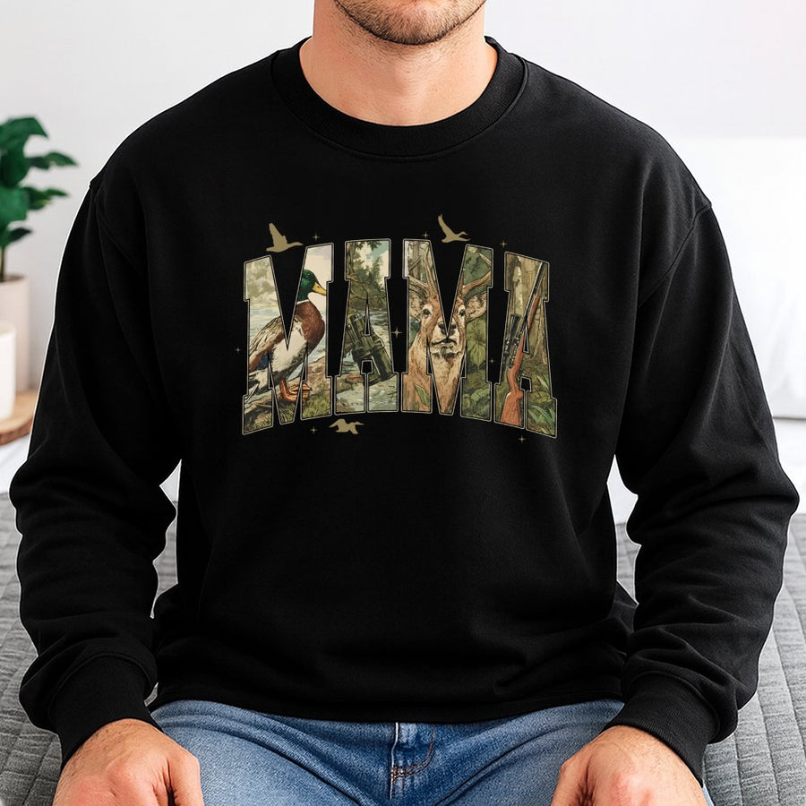Hunting Mama Sweatshirt | Deer Duck Hunter Nature Graphic | Premium Cotton Blend | Gift for Outdoorsy Women and Mom