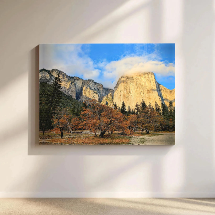 Yosemite National Park Canvas Print | El Capitan Autumn Mountain Landscape | 1.25 Inch Premium Gallery Wrap | Nature Wall Art for Home Office Decor