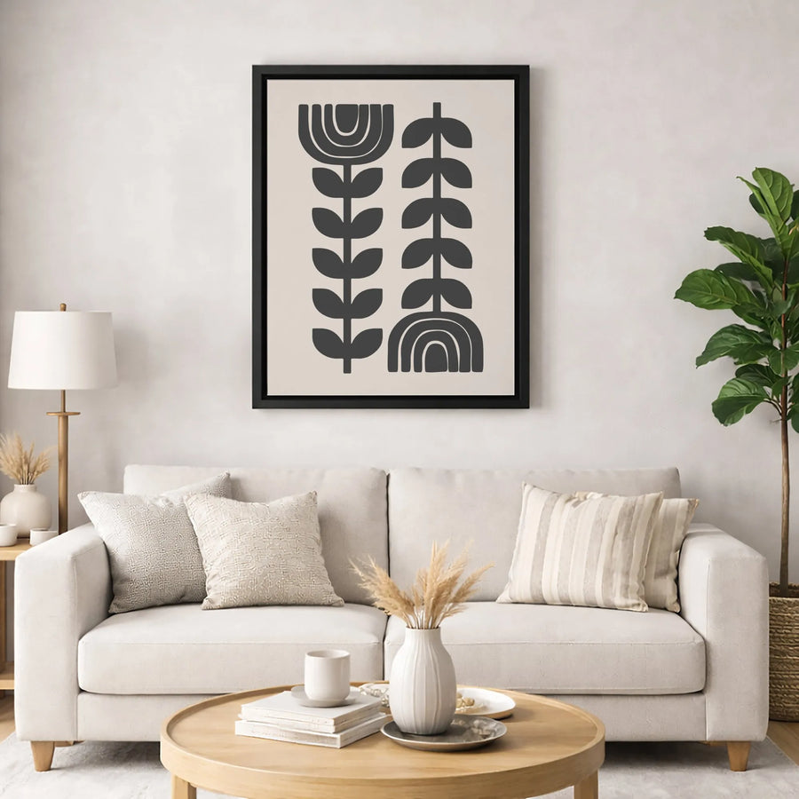 Boho Abstract Botanical Canvas Art | Minimalist Floral And Rainbow Wall Decor | Premium 1.25 Inch Gallery Wrap | Modern Home Gift For Her