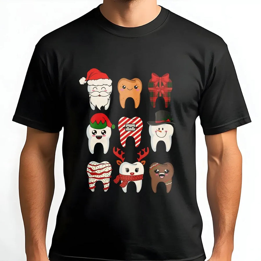 Christmas Teeth T-Shirt | Funny Dental Hygienist Holiday Graphic | Premium Soft Cotton Tee | Dentist Appreciation Gift for Dental Assistant