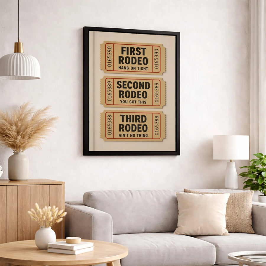 First Second Third Rodeo Art Print | Vintage Ticket Design Poster | Premium Gallery-Wrapped Canvas | Western Theme Home Office Decor Gift