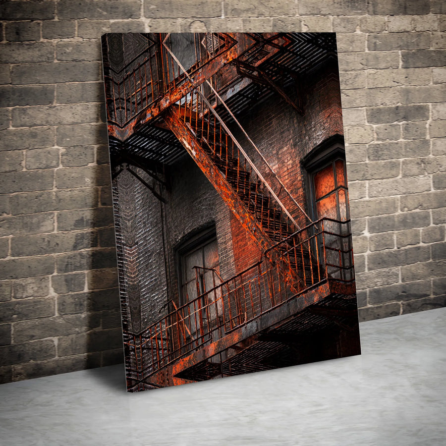 Industrial Fire Escape Canvas Print | Gritty Urban Photography Wall Art | Premium Gallery Wrapped Canvas | Modern Loft & Office Decor Gift