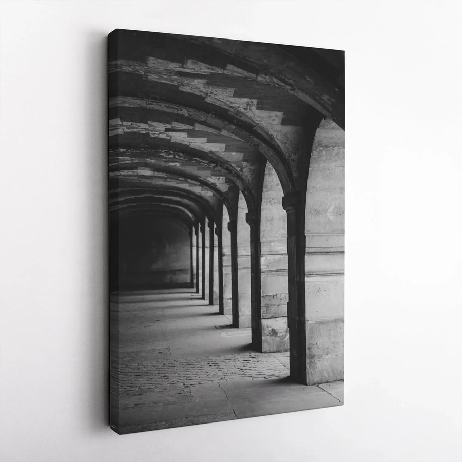 Parisian Archway Vertical Canvas | Black and White Architectural Photo Print | Premium Gallery Wrap Wall Art | Collector's Gift for Modern Home Decor