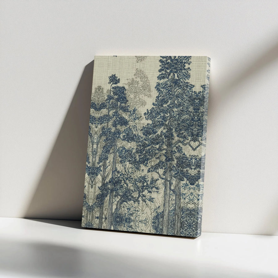 Vintage Forest Canvas Print | Linocut Style Woodland Art | Premium Gallery Wrapped Wall Decor | Rustic Home Decor Gift
