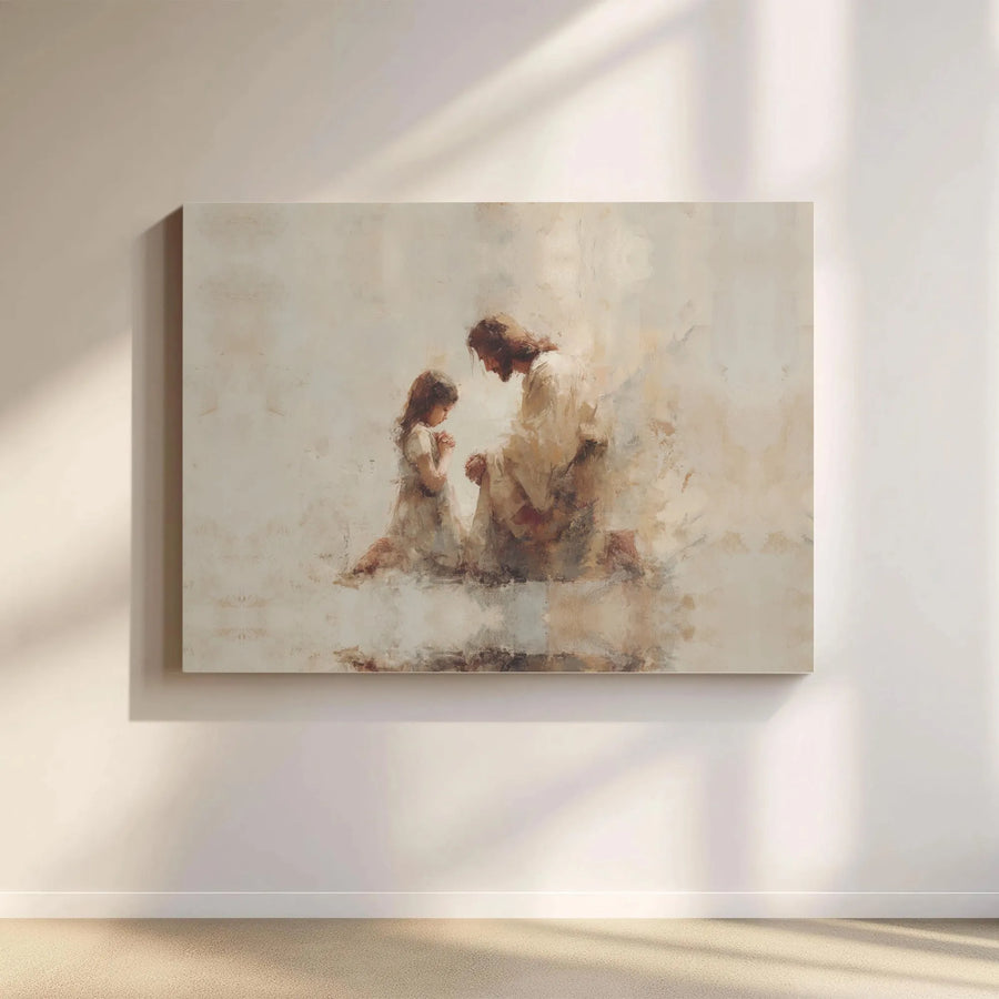 Jesus Praying With Child Canvas Print | Watercolor Christian Wall Art | Premium Gallery-Wrapped Decor | Faith Inspired Gift for Nursery or Home