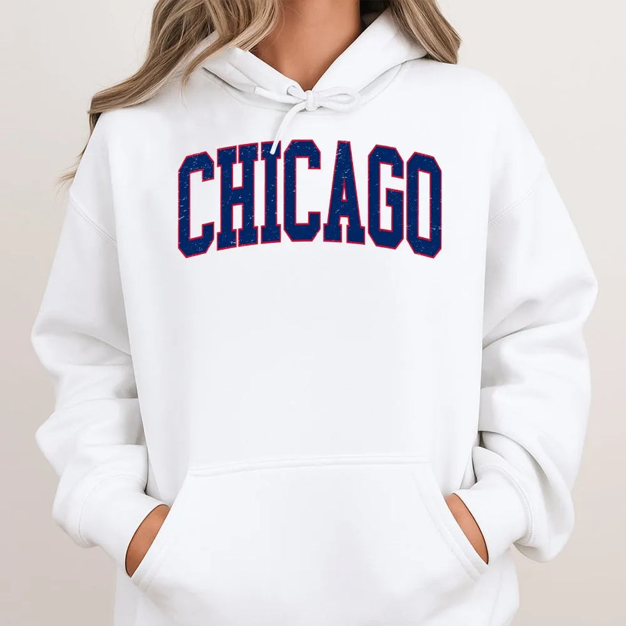 Chicago Hoodie | Vintage Distressed Collegiate Graphic | Premium Soft Crewneck | Gift for Men and Women, Illinois Souvenir