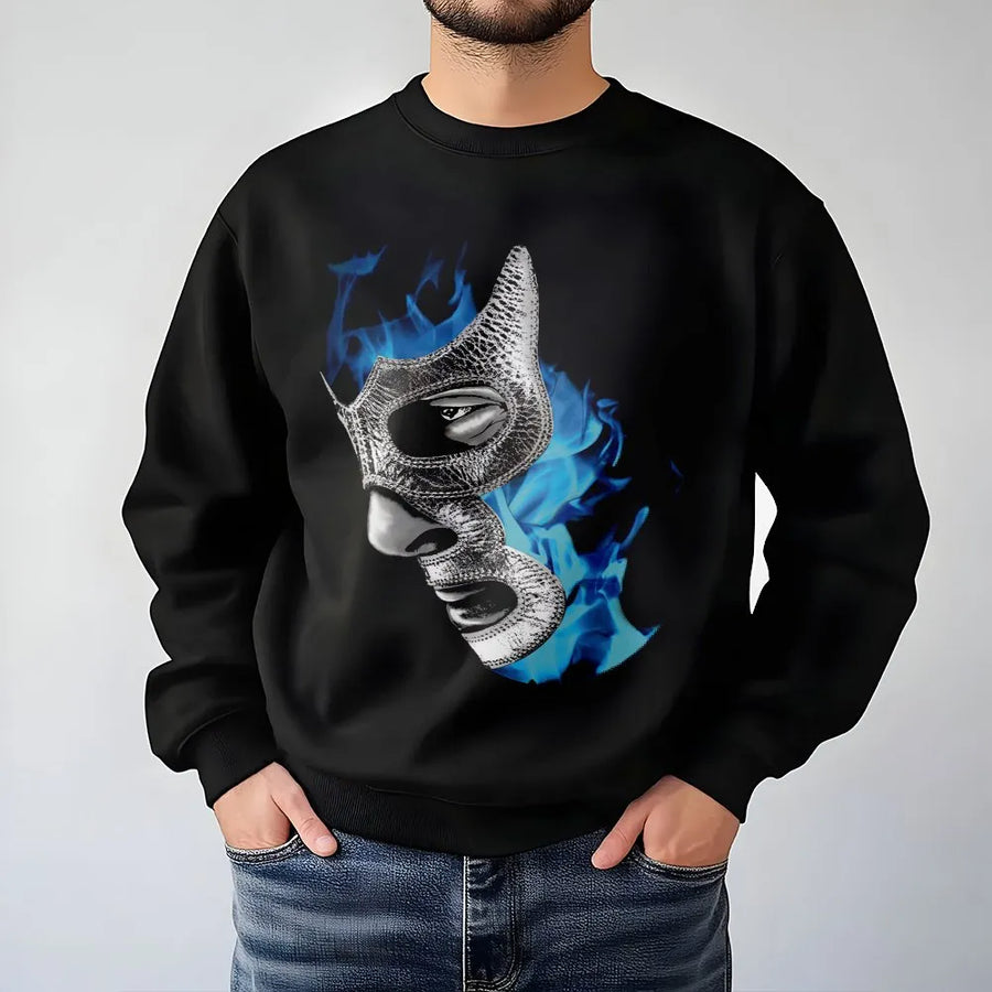 Lucha Libre Wrestler Sweatshirt | Mexican Mask Graphic Art Design | Premium Cotton Blend Crewneck | Gift For Wrestling Fanatics