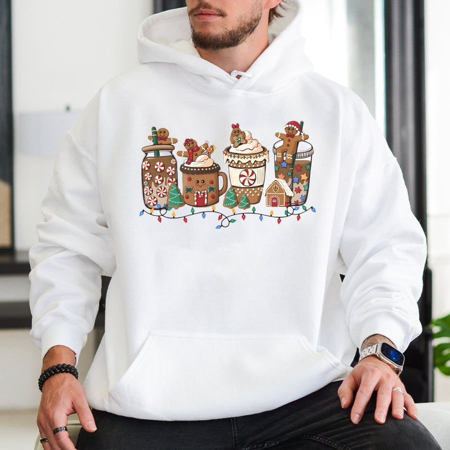 Gingerbread Hot Cocoa Hoodie | Cute Christmas Coffee Print | Premium Cotton-Blend Festive Pullover | Cozy Holiday Gift for Women and Men