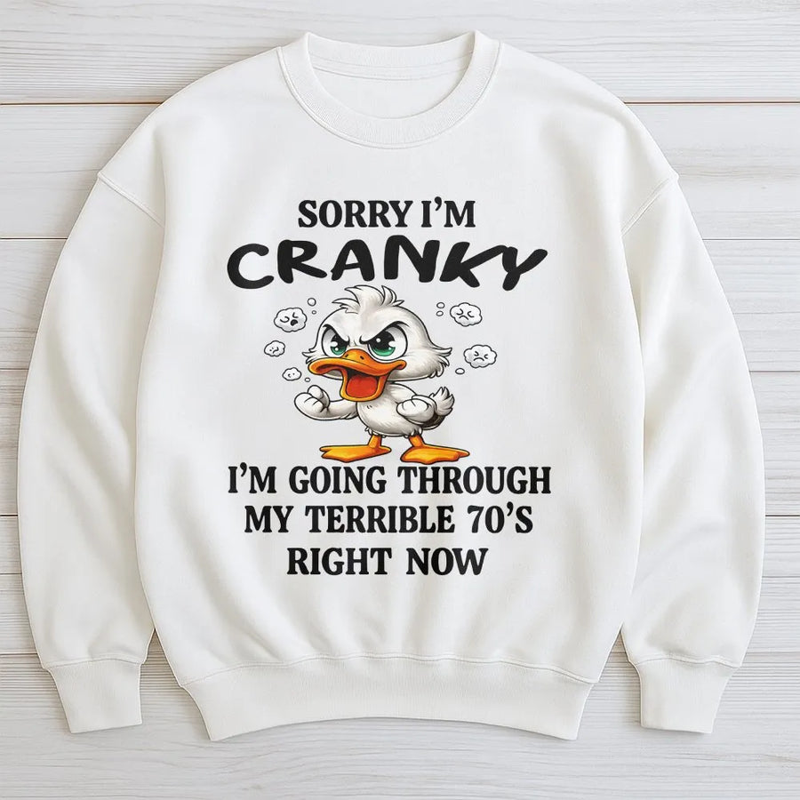 Cranky Duck Sweatshirt | Funny Terrible 70s Humor Graphic | Premium Cotton Blend Crewneck | Birthday Gift Idea for Men and Women