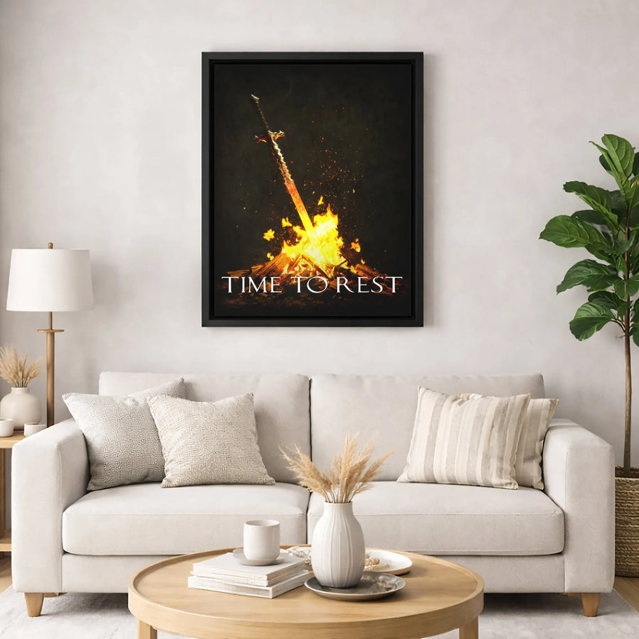 Bonfire Sword Canvas Print | Fantasy Gaming Wall Art | Premium Gallery Wrapped Decor | Gift for RPG Gamers and Adventure Lovers