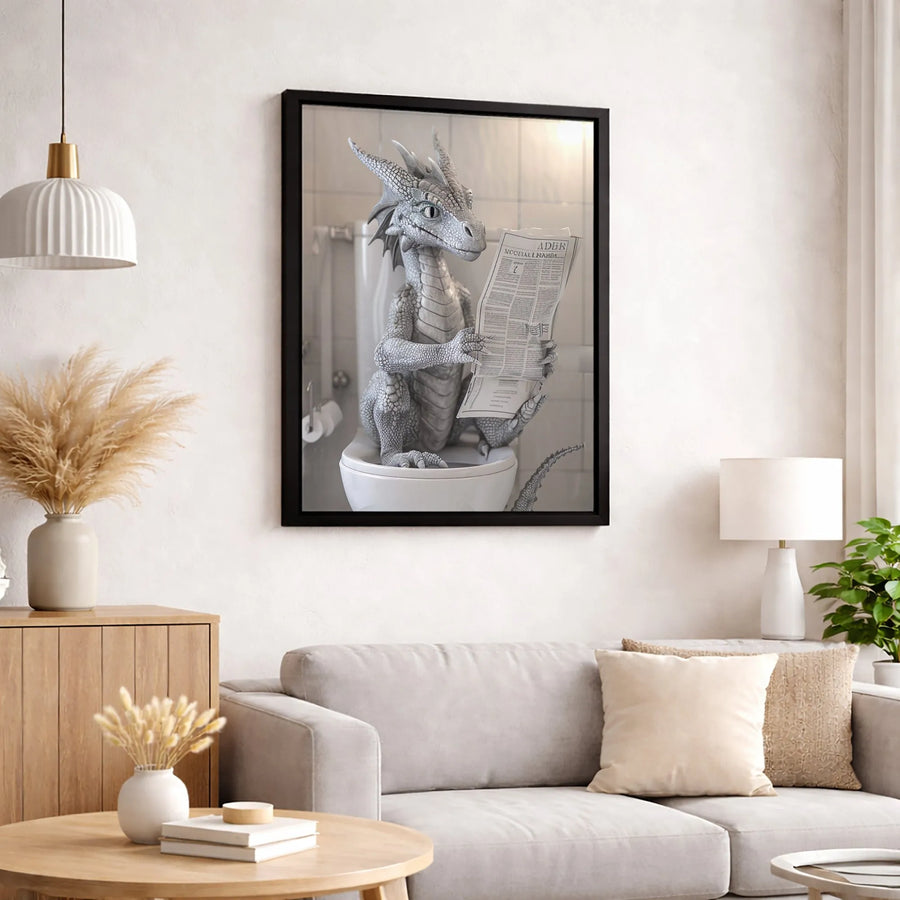 Dragon Wall Art | Funny Bathroom Decor Canvas | Premium Gallery Wrapped Print | Quirky Fantasy Gift for Fantasy Lovers