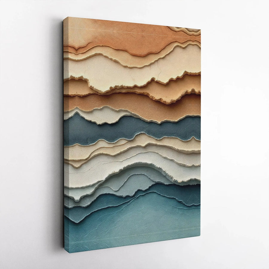 Abstract Landscape Canvas Print | Layered Earth And Sea Torn Paper Art | Premium Fade-Resistant Gallery Wrap | Modern Home Decor Wall Art
