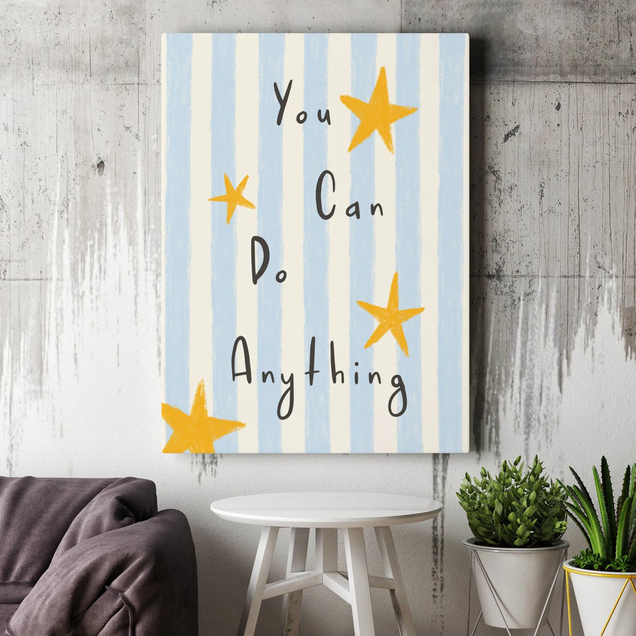 You Can Do Anything Canvas Art | Motivational Wall Decor With Yellow Stars | Premium Gallery Wrapped Print | Inspirational Gift For Kids Nursery Room