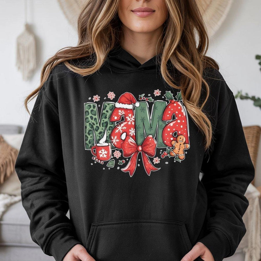 Christmas Mama Hoodie | Festive Retro Leopard Print Design | Premium Cotton-Poly Blend | Cozy Holiday Gift For Mom