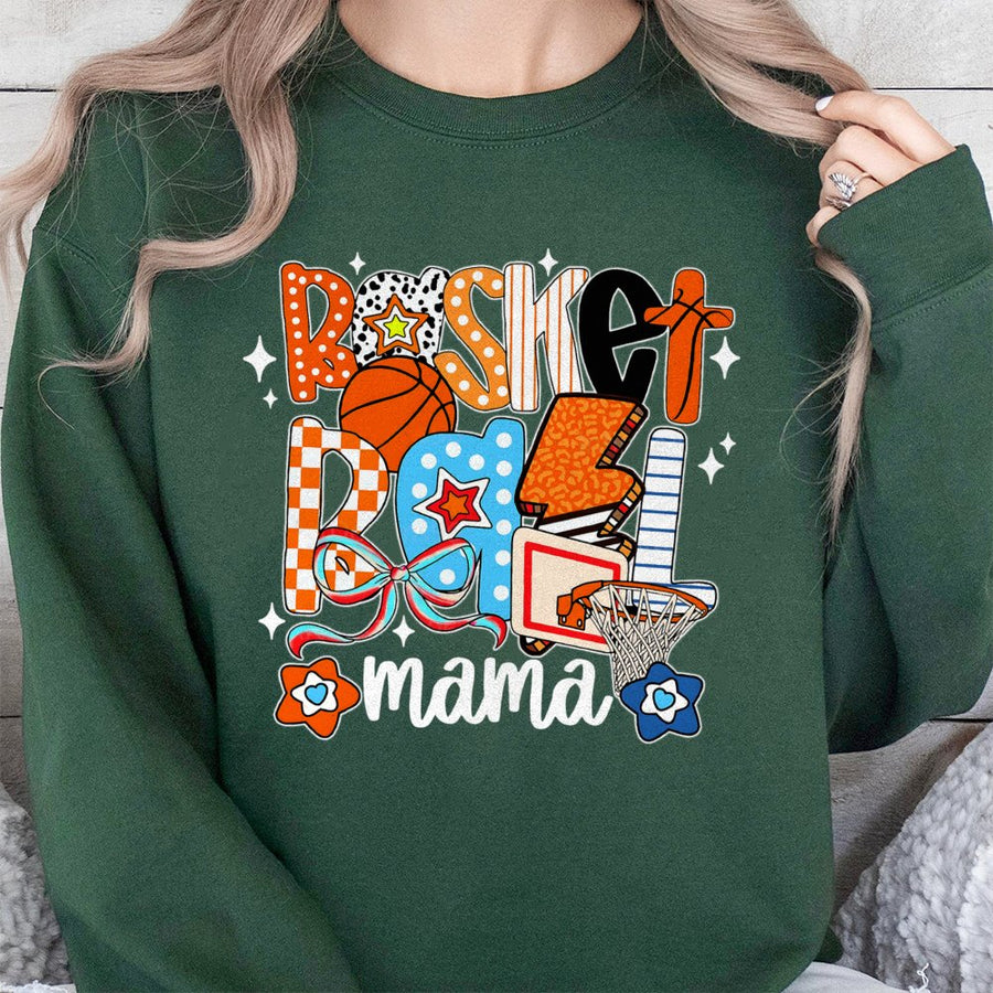 Basketball Mama Sweatshirt | Retro Checkered Coquette Game Day Design | Premium Cotton Blend | Gift For Basketball Mom And Sports Fan