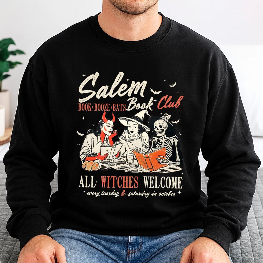 Salem Book Club Sweatshirt | Vintage Halloween Reader Aesthetic | Cotton-Blend Premium Crewneck | Spooky Gift for Book Lovers and Witches