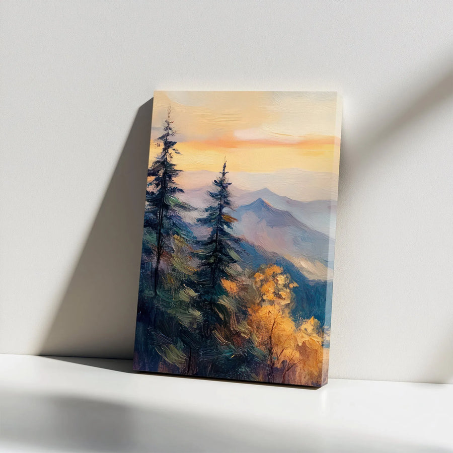 Mountain Landscape Canvas Print | Textured Oil Painting Style Art | Premium Gallery Quality Canvas | Rustic Wall Decor for Living Room Gift