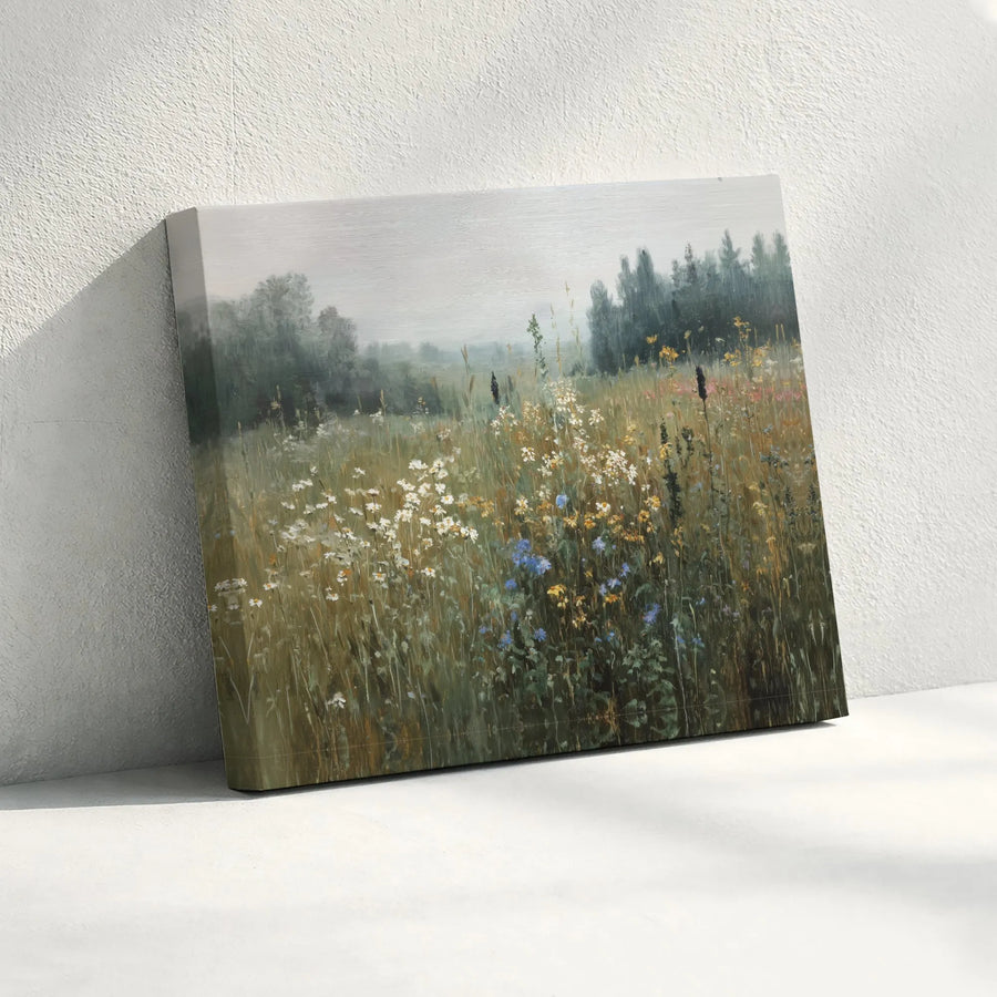 Wildflower Meadow Landscape Canvas Art | Misty Forest Impressionist Print | Premium Gallery Wrapped Wall Decor | Nature-Inspired Home Gift