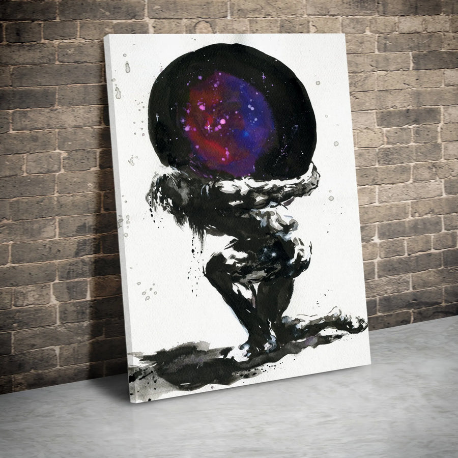 Atlas Holding The Galaxy Canvas | Greek Mythology Titan Wall Art | Premium Fade-Resistant Print | Mythological Decor Gift for Home