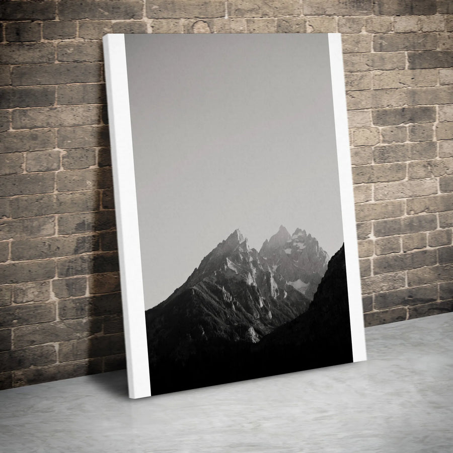 Black and White Mountain Canvas Print | Minimalist Monochrome Landscape | Premium Gallery Wrapped Canvas | Modern Office & Living Room Decor Gift