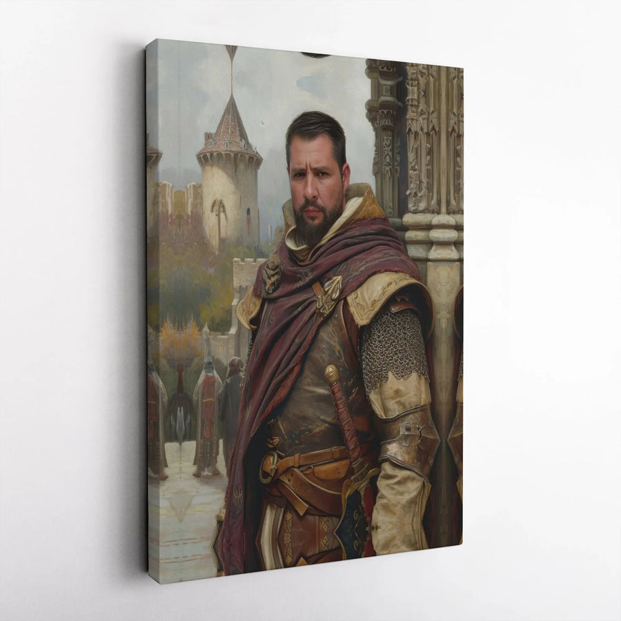 Medieval Knight Wall Art | Bearded Warrior Portrait Canvas | Gallery Wrapped Home Decor | Gift for Fantasy History Buffs