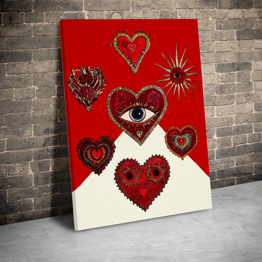 Sacred Heart Canvas Wall Art | Abstract Eye & Ornate Heart Collage | Premium Gallery Wrapped Canvas | Gothic Bohemian Home Decor Gift