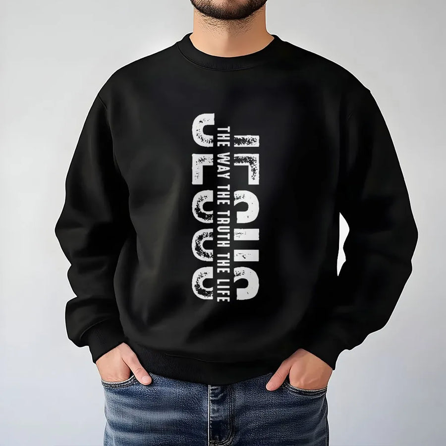 The Way The Truth The Life Sweatshirt | Minimalist Vertical Bible Verse Graphic | Premium Cotton Blend | Christian Faith Gift for Men and Women