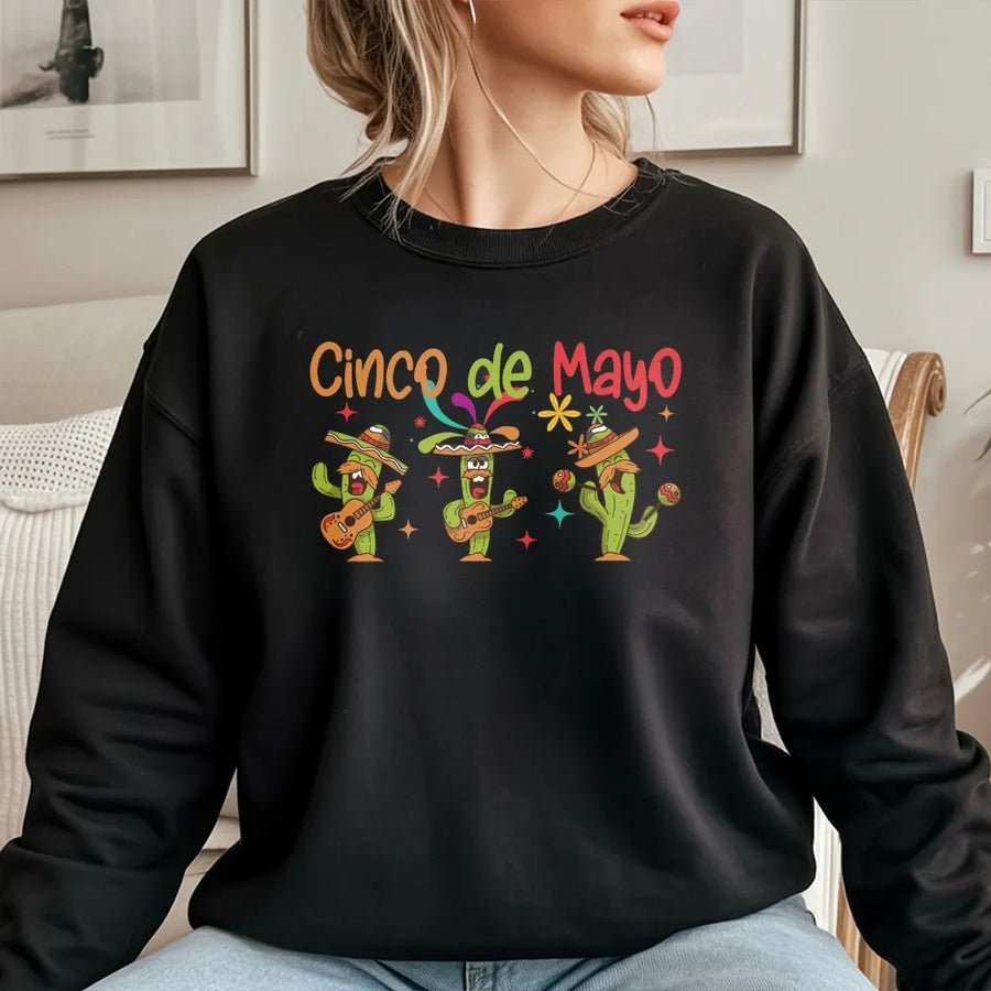 Cinco De Mayo Sweatshirt | Funny Dancing Cactus Crewneck | Cozy Cotton Blend | Mexican Fiesta Party Gift for Men & Women