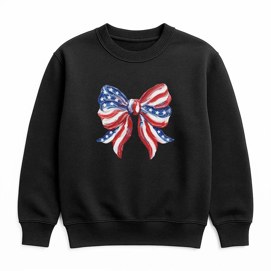 American Flag Bow Sweatshirt | Coquette Patriotic Graphic Pullover | Soft Unisex Crewneck | 4th of July Independence Day Gift for Her