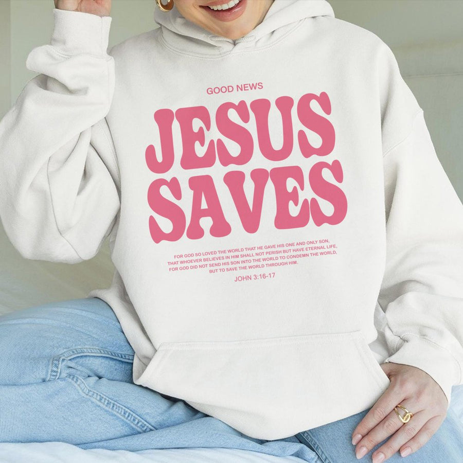 Jesus Saves Hoodie | Faith Christian Streetwear | Premium Cotton Blend | Oversized Aesthetic Gift for Believers and Church Apparel