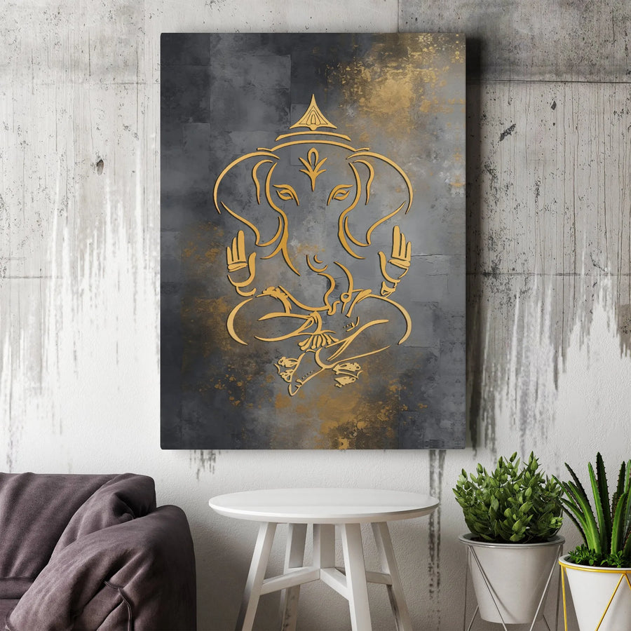 Ganesha Canvas Wall Art | Modern Gold Ganesha Line Art | Premium Gallery Canvas | Spiritual Home Decor & Yoga Studio Gift