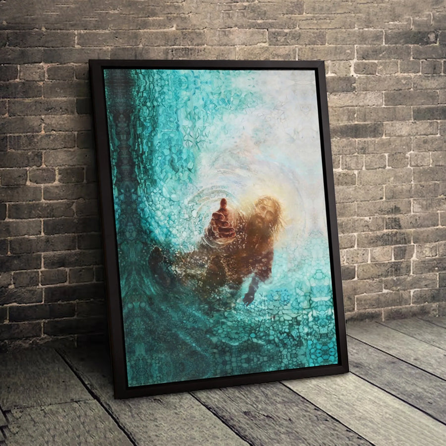 Jesus Reaching Hand From Water Canvas | Christian Wall Art Print | Premium Fade-Resistant Gallery Wrap | Inspirational Religious Gift for Home