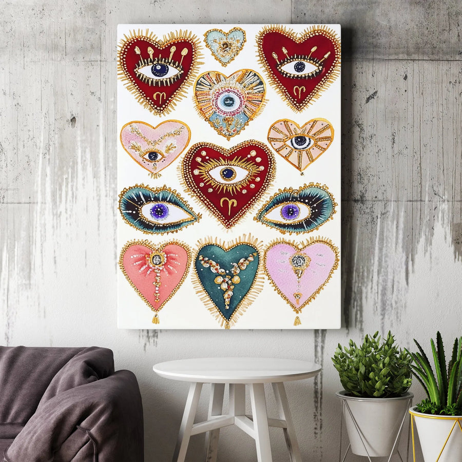 Sacred Heart Wall Art Canvas | Mystical Evil Eye Boho Decor | Premium Gallery Wrap Print | Spiritual Home Aesthetic Gift