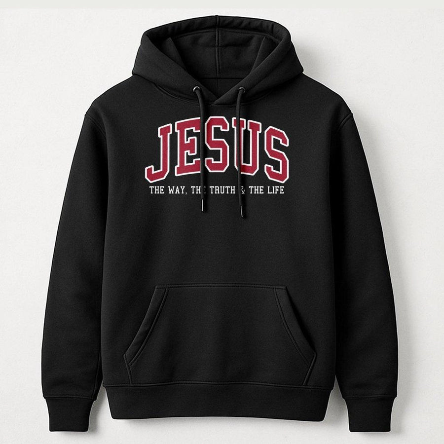 Jesus Hoodie The Way The Truth And The Life | Varsity Lettering Christian Graphic Sweatshirt | Premium Cotton Blend | Faith-Based Gift For Believers