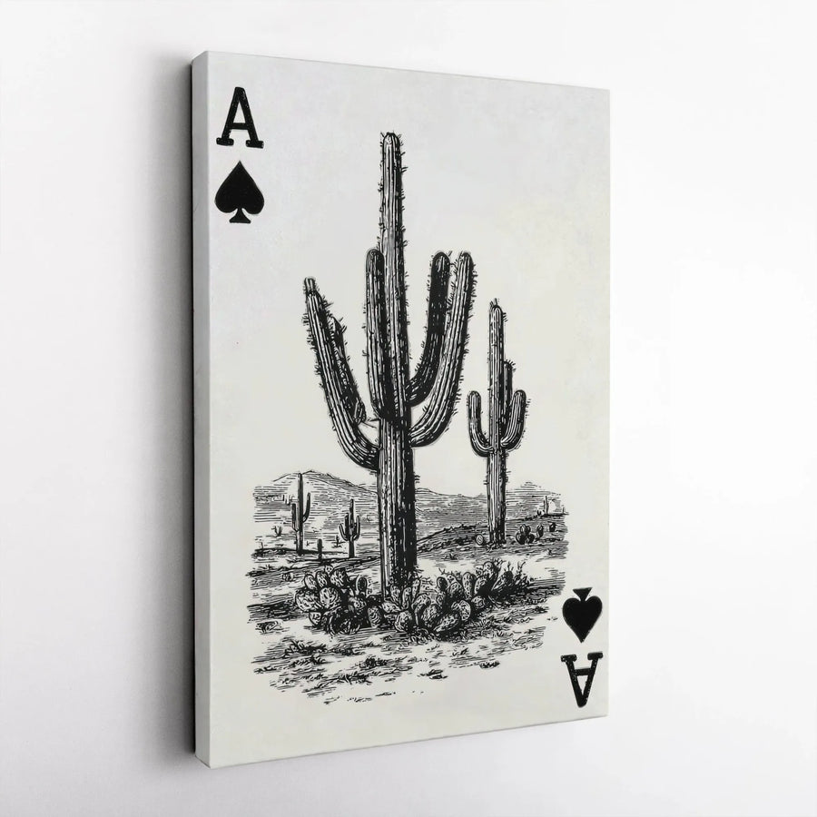 Ace of Spades Cactus Canvas Art | Vintage Western Playing Card Design | Premium Gallery Wrapped Print | Collector's Game Room Decor Gift for Men