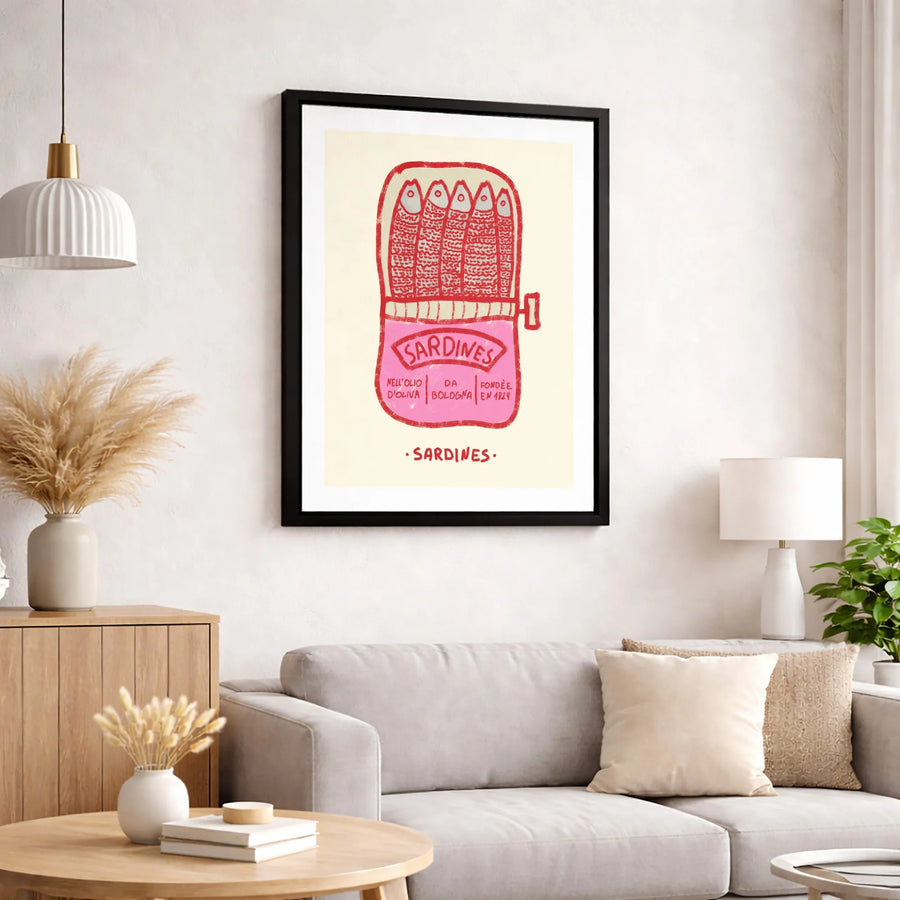 Sardine Can Wall Art | Retro Food Illustration Print | Premium Gallery Wrapped Canvas | Kitchen Decor Gift for Foodies