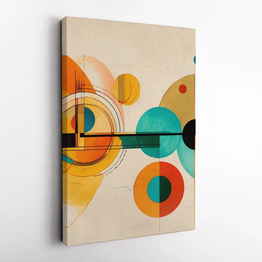 Mid-Century Modern Abstract Canvas Wall Art | Geometric Circles and Lines Print | Premium Fade-Resistant Gallery Wrap | Modern Home Decor Gift