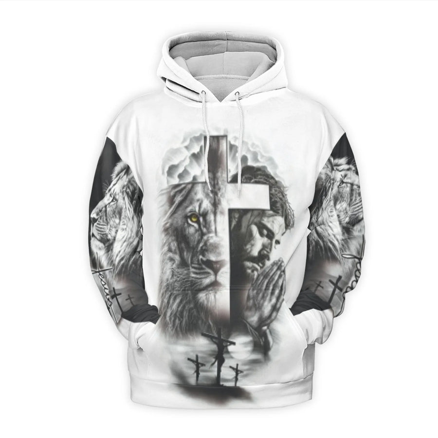 I Asked God To Make Me A Better Man Hoodie | Religious Lion Cross 3D Graphic Print | Premium Polyester Fleece | Meaningful Gift For Husband