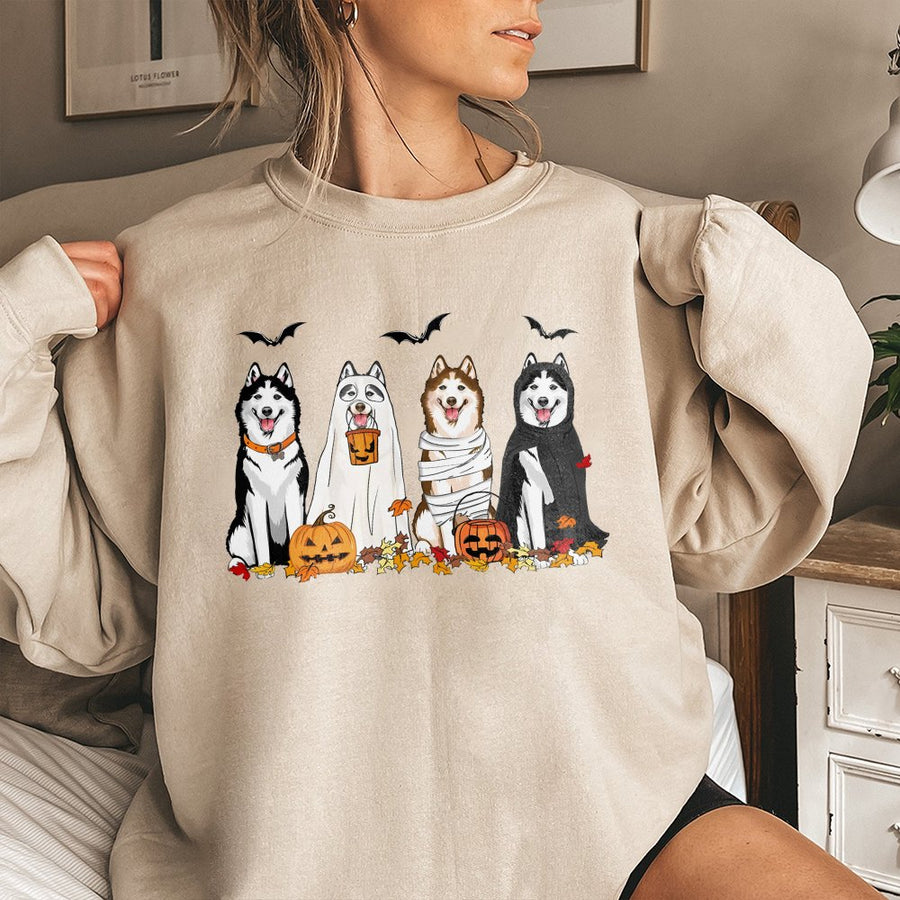 Husky Halloween Sweatshirt | Cute Ghost Dog Graphic Print | Premium Cotton Blend Unisex Crewneck | Funny Pet Lover Gift