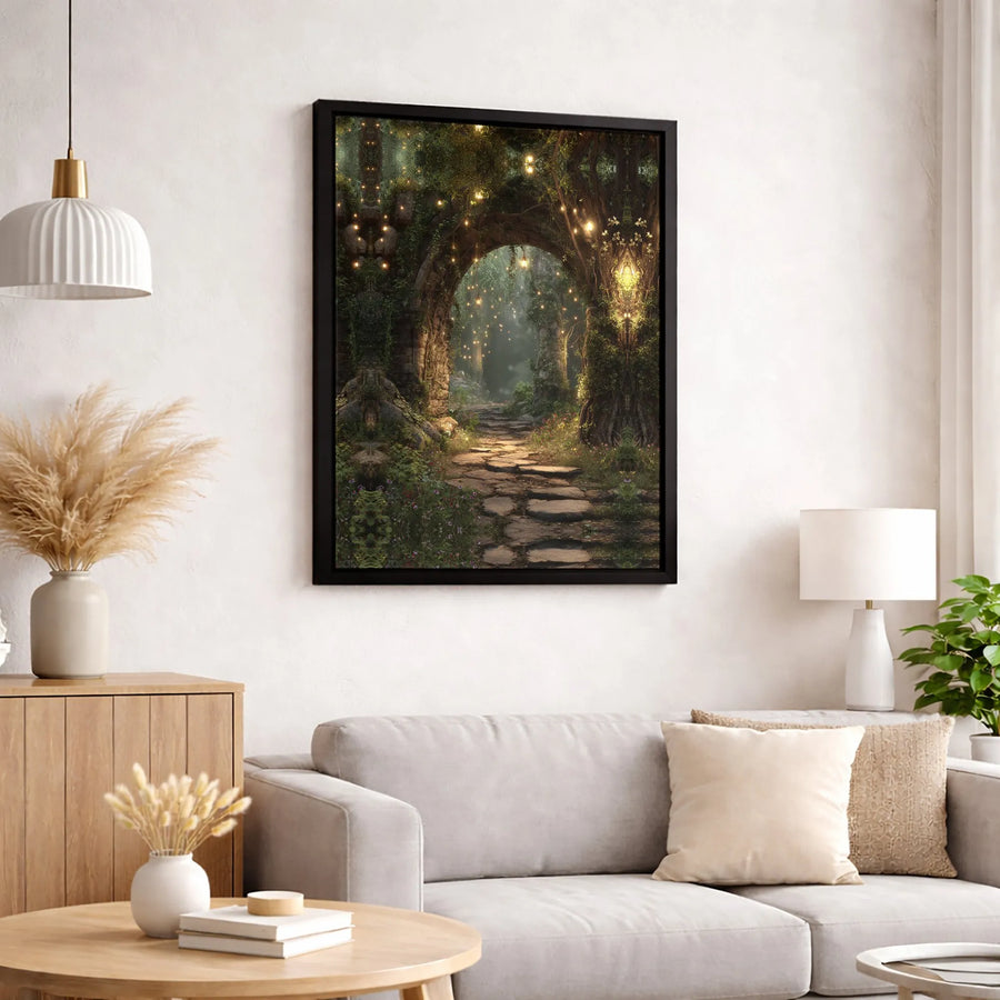 Enchanted Forest Canvas Wall Art | Whimsical Stone Archway & Fairy Lights | Gallery-Quality 1.25" Profile | Magical Home Decor Gift