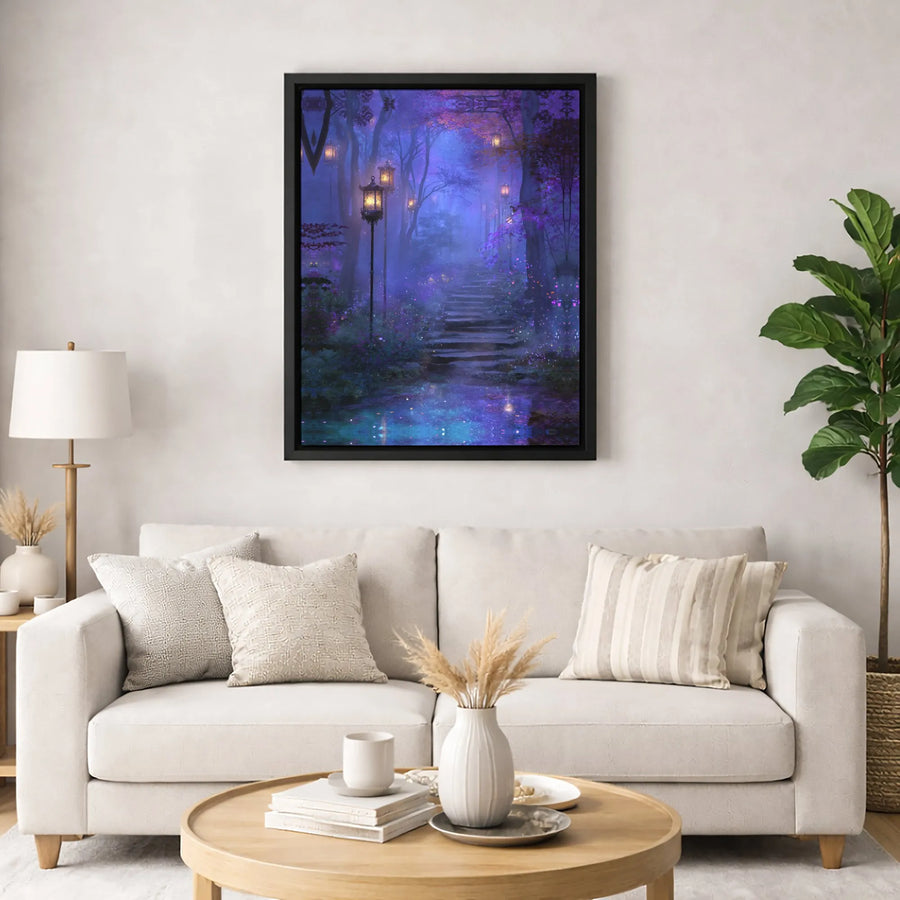 Enchanted Forest Canvas Wall Art | Glowing Lanterns Fantasy Landscape | Premium Fade-Resistant Print | Magical Home Decor Gift