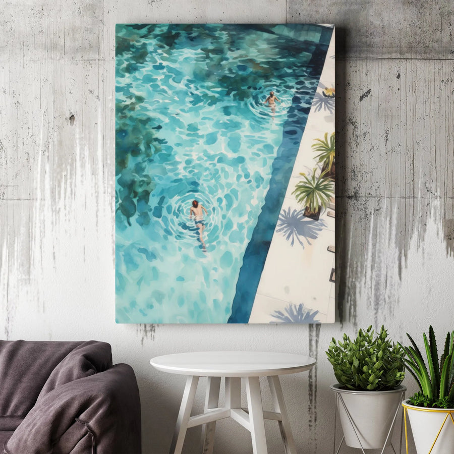 Swimming Pool Canvas Wall Art | Watercolor Summer Pool Scene | Premium Gallery Quality Print | Modern Home & Bathroom Decor Gift