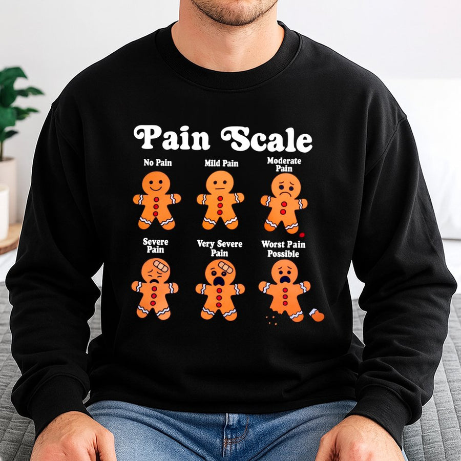 Gingerbread Pain Scale Sweatshirt | Funny Christmas Nurse Graphic | Premium Cotton Blend Crewneck | Gift for Nurses and Medical Staff