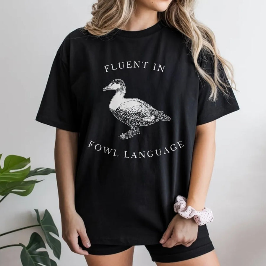 Fluent In Fowl Language Duck T-Shirt | Vintage Sketch Bird Graphic | Premium Soft Cotton Unisex Tee | Gift for Duck Lovers & Poultry Farmers