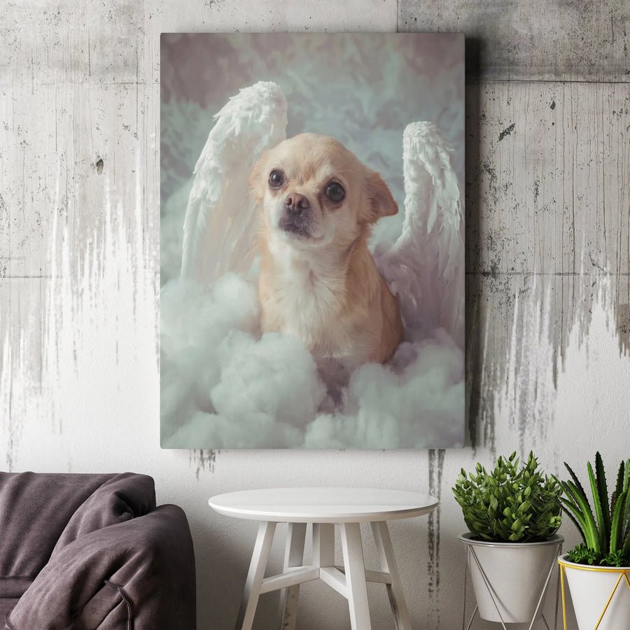 Chihuahua Angel Canvas Wall Art | Dog with Angel Wings Portrait | Premium Gallery Wrapped Canvas | Pet Memorial Gift for Dog Lover