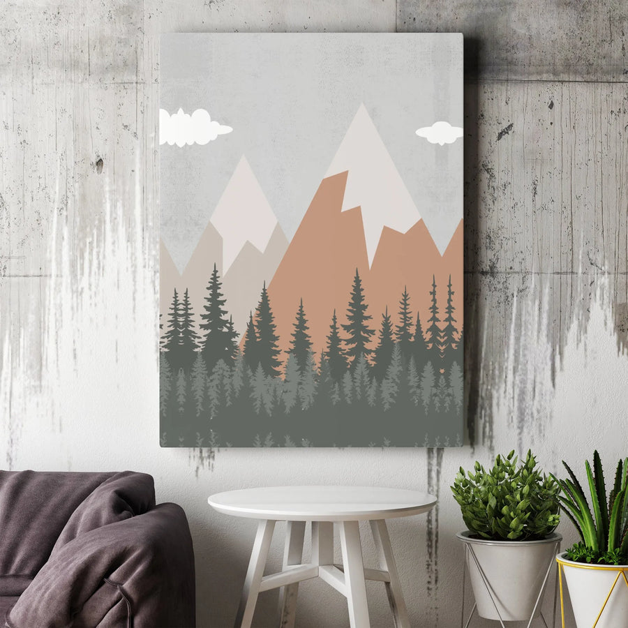 Minimalist Mountain Canvas Print | Geometric Boho Nature Scene | Premium Gallery Canvas | Modern Living Room Decor Gift