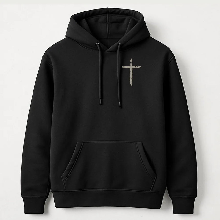Christian Cross Hoodie | Minimalist Distressed Cross Design | Premium Cotton Tee | Religious Faith Gift for Men and Women