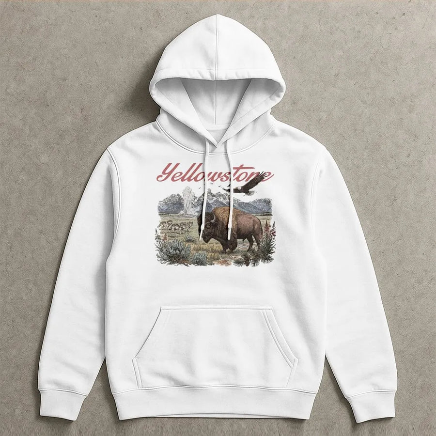 Yellowstone National Park Hoodie | Vintage Bison & Eagle Wildlife Graphic | Premium Cotton Tee | National Park Souvenir Gift for Hikers